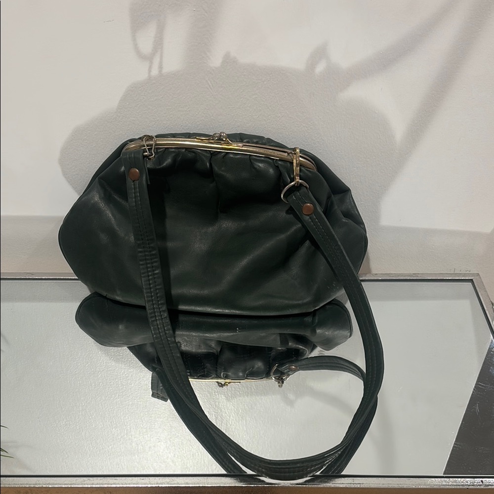 Vintage Green Slouchy Shoulder wallet style Bag with Ruched Detailing